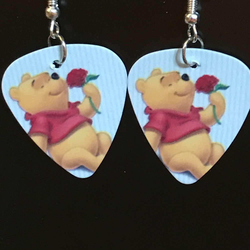Winnie the Pooh Guitar Pick Earrings Handmade